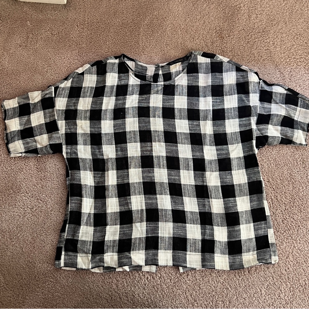 Zara Basic Linen Gingham Button Back Shirt - image 1